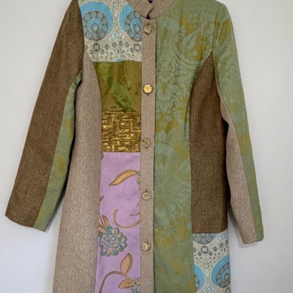 Julia K Boho Chic Long Jacket Sz S Multi Color Patchwork Art to Wear Coat - Picture 3 of 10